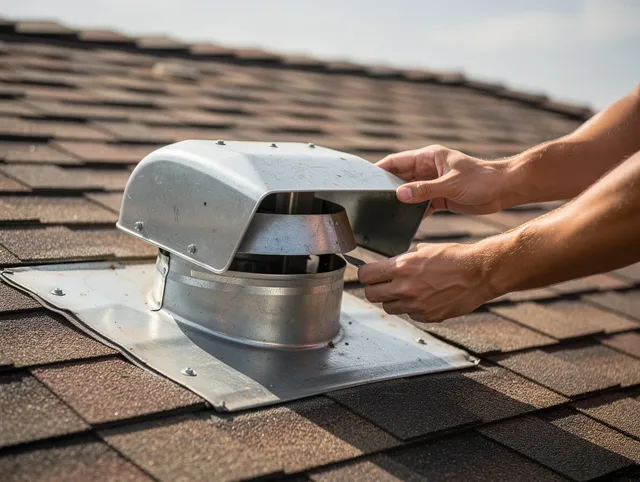 Sanford Dryer Vent Cleaning certified technician safely cleaning a roof-mounted dryer vent in Sanford