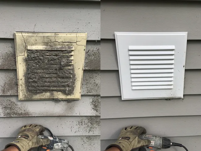 Sanford Dryer Vent Cleaning technician installing high-quality dryer vent cover at a residential property in Sanford