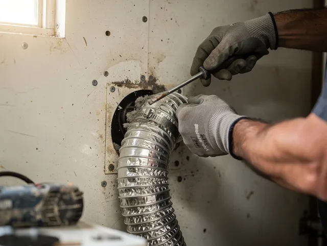 Sanford Dryer Vent Cleaning technician performing precise dryer vent hose installation in Sanford